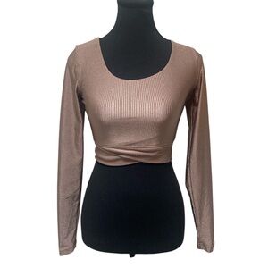 90 Degree By Reflex Bronze Long Sleeve Crop Top XS GUC